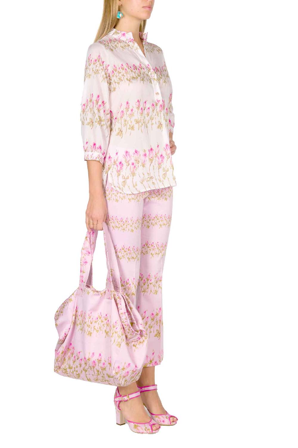 Luisa Beccaria Camicia Rosa A Righe Fiorite