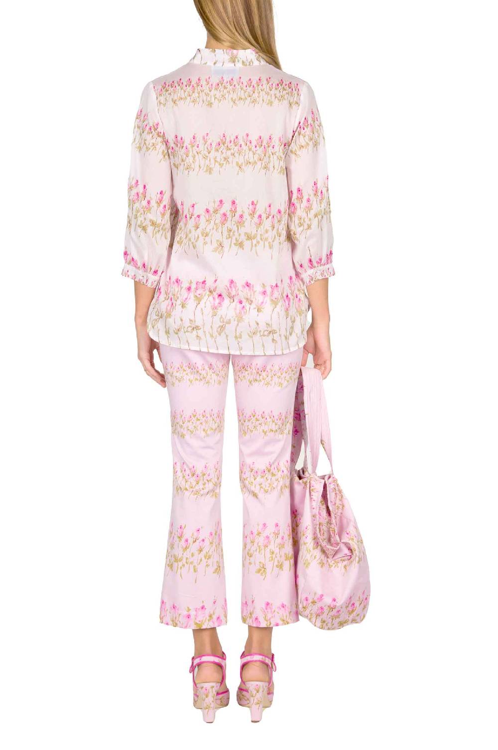 Luisa Beccaria Camicia Rosa A Righe Fiorite