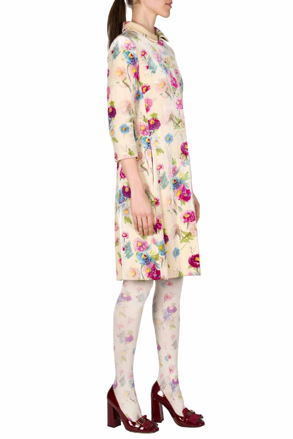 Luisa Beccaria Cappotto In Velluto Macro Anemoni