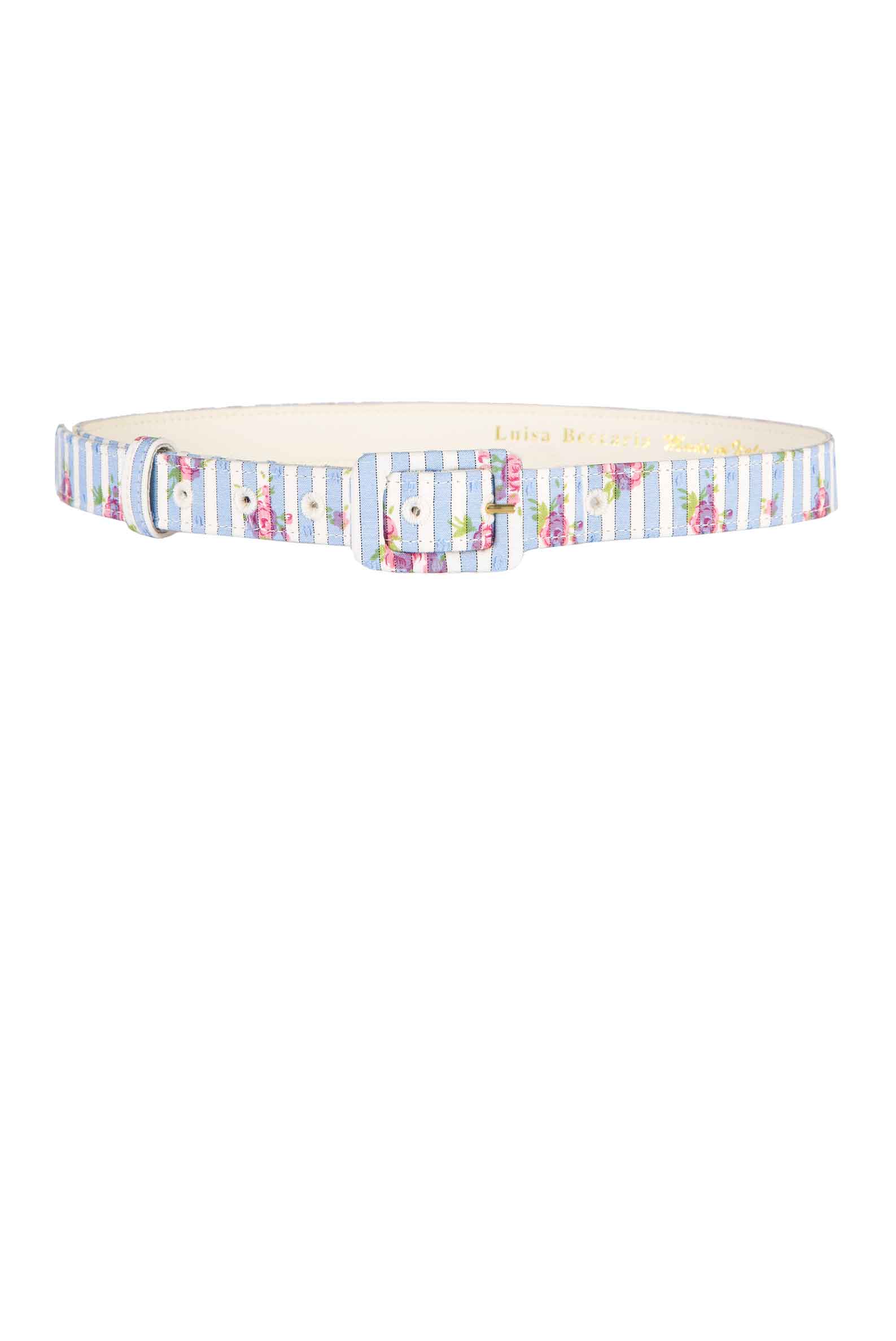 Luisa Beccaria Cintura blu con rose a righe