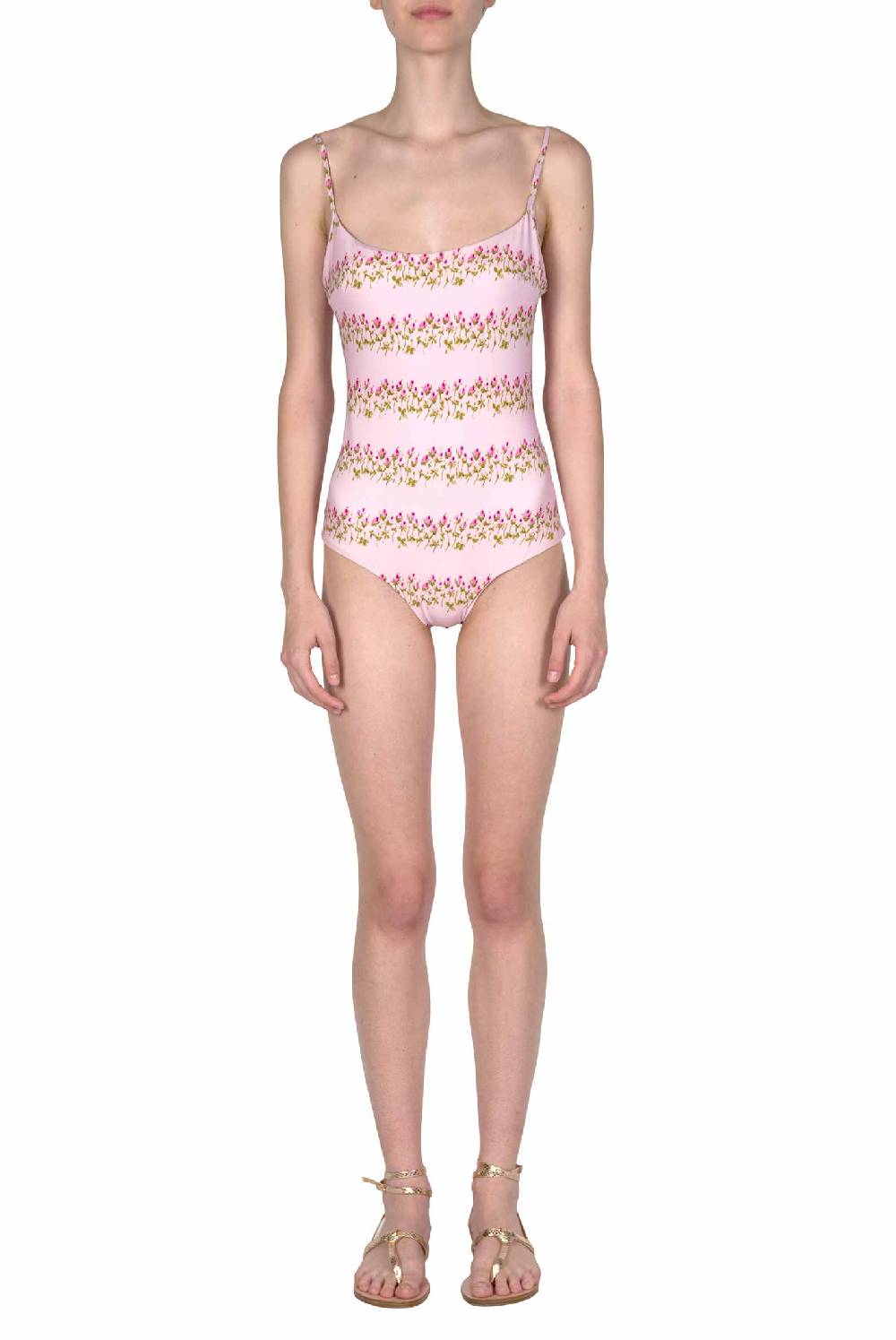 Luisa Beccaria Costume Intero A Righe Fiorite Rosa