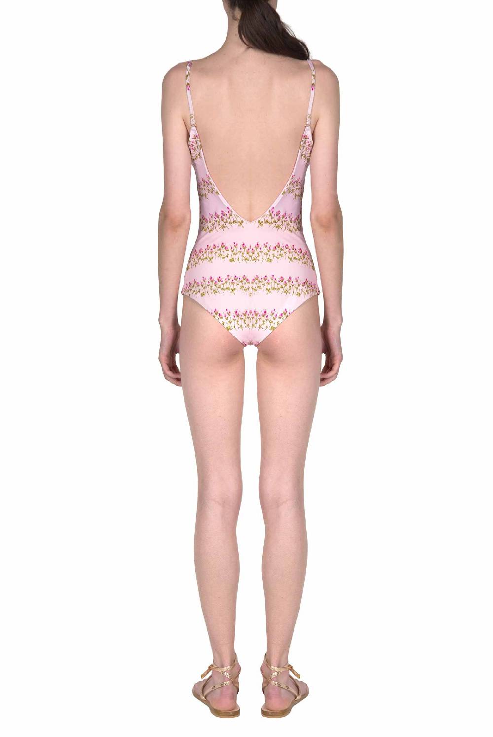 Luisa Beccaria Costume Intero A Righe Fiorite Rosa