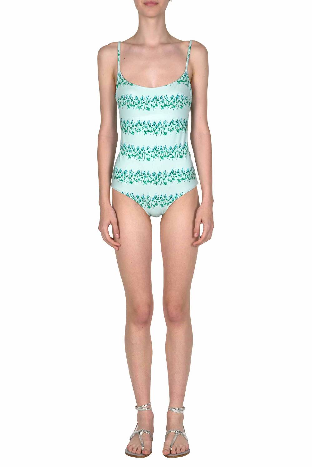 Luisa Beccaria Costume Intero Blu Righe Fiorite