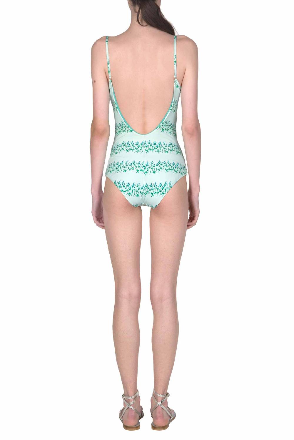 Luisa Beccaria Costume Intero Blu Righe Fiorite