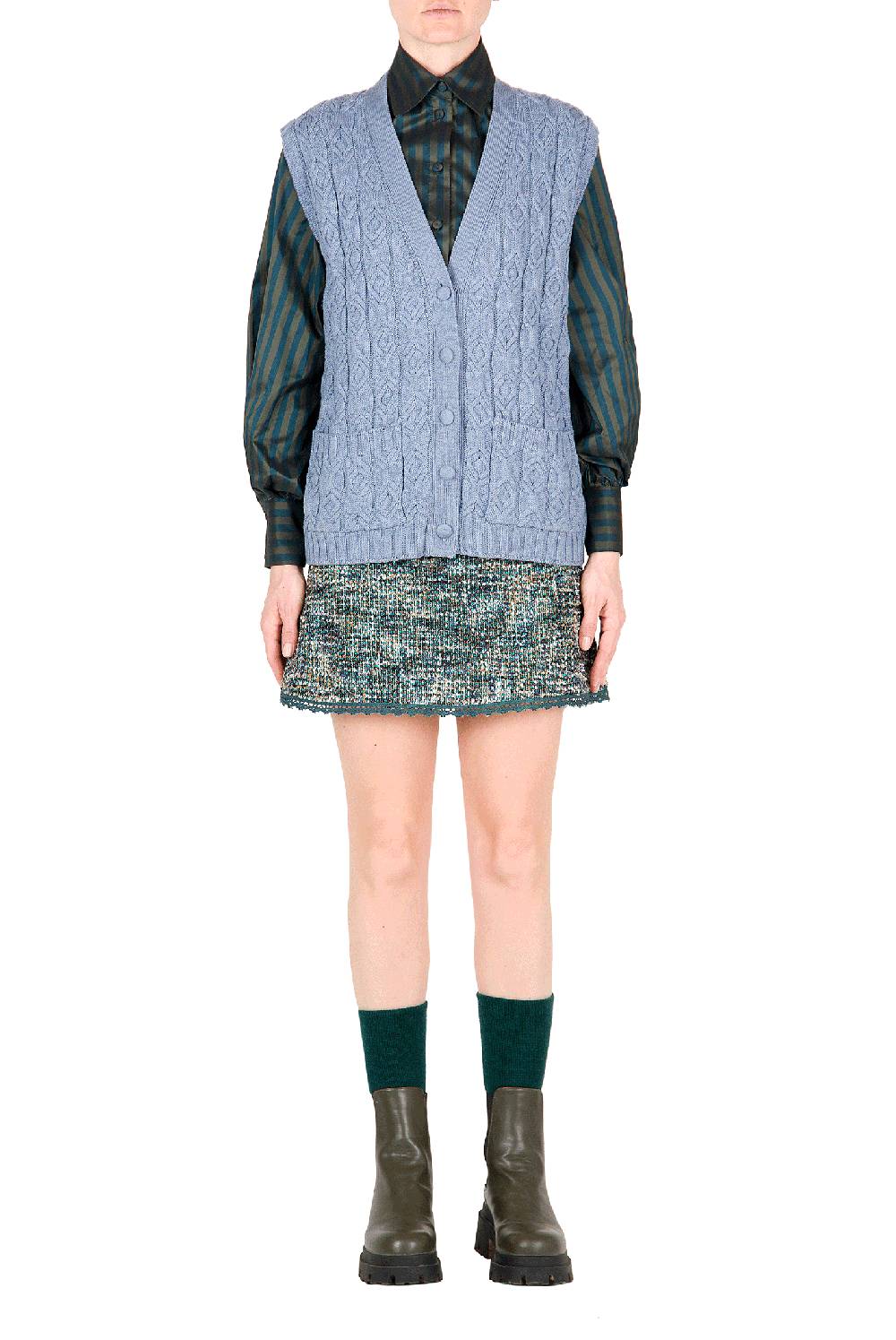 Luisa Beccaria Gilet In Lana Ritorta Blu