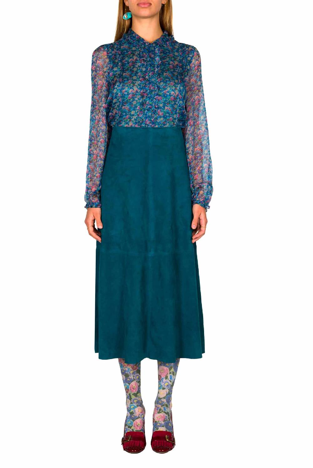 Luisa Beccaria Gonna In Camoscio Petrolio