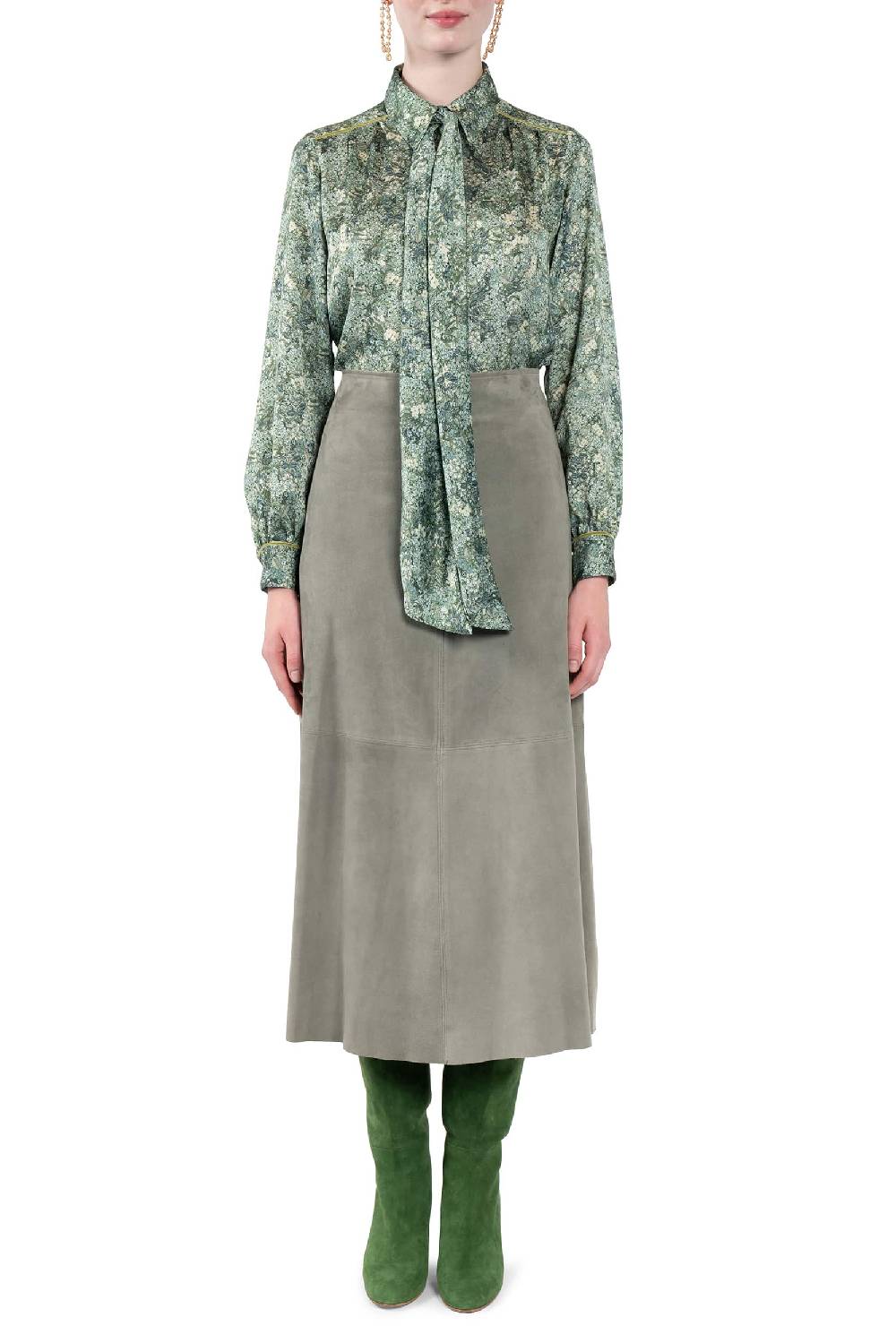 Luisa Beccaria Gonna In Pelle Scamosciata Verde