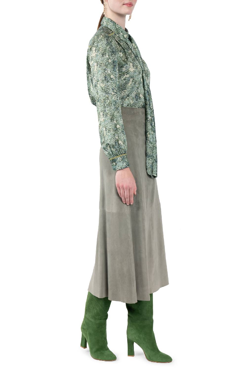 Luisa Beccaria Gonna In Pelle Scamosciata Verde