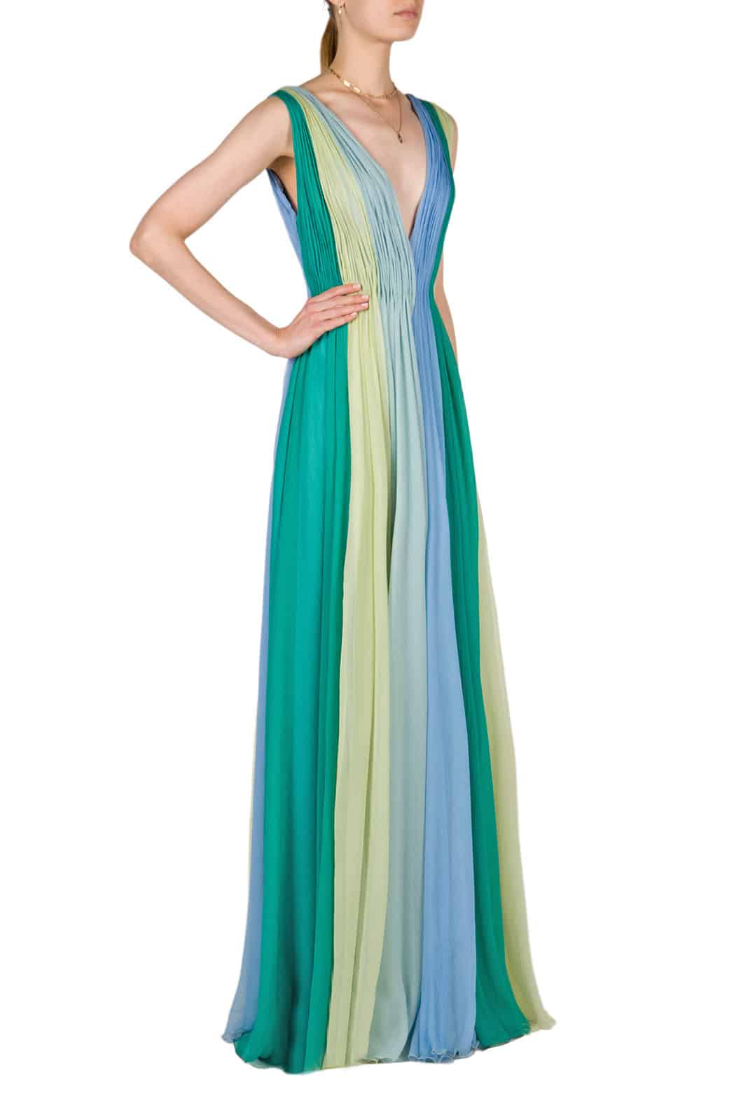 Luisa Beccaria Maxi Abito In Chiffon Multicolore