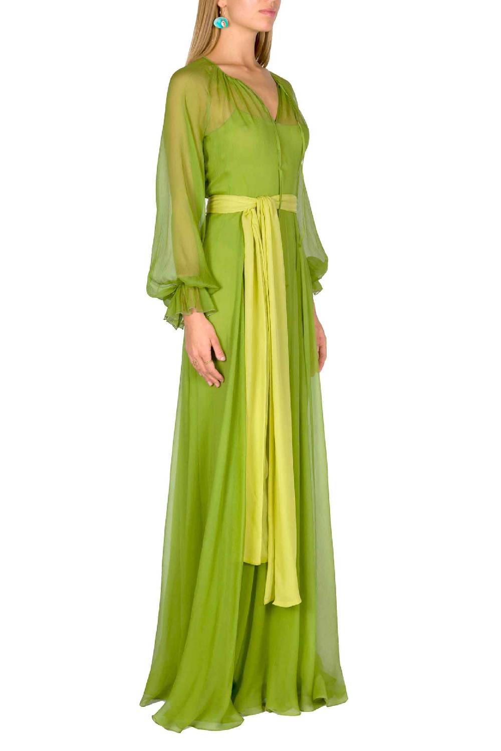 Luisa Beccaria Maxi Abito In Chiffon Verde Lime