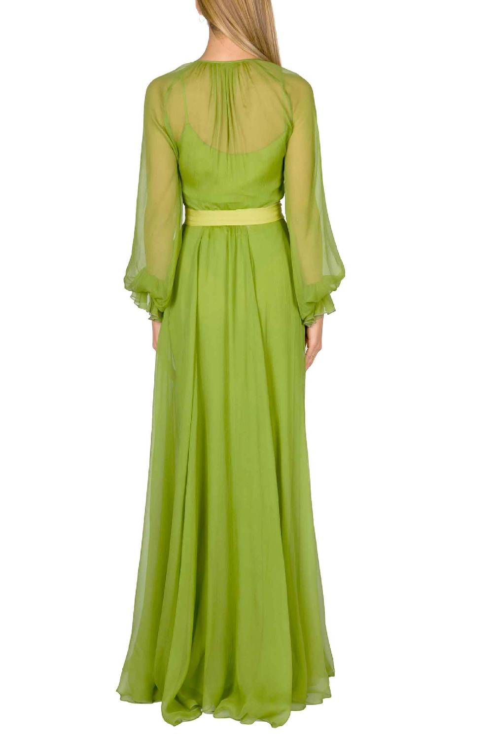 Luisa Beccaria Maxi Abito In Chiffon Verde Lime