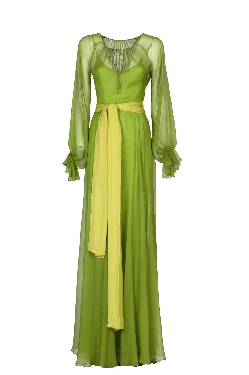 Luisa Beccaria Maxi abito in chiffon verde lime