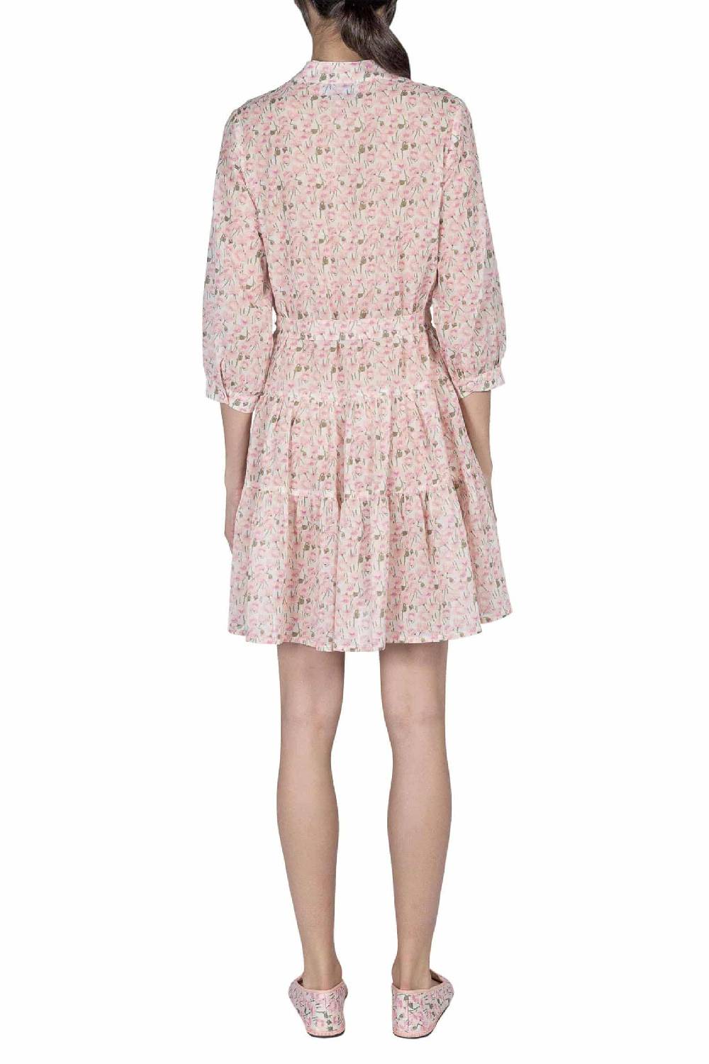 Luisa Beccaria Mini Abito Rosa Papaveri In Cotone