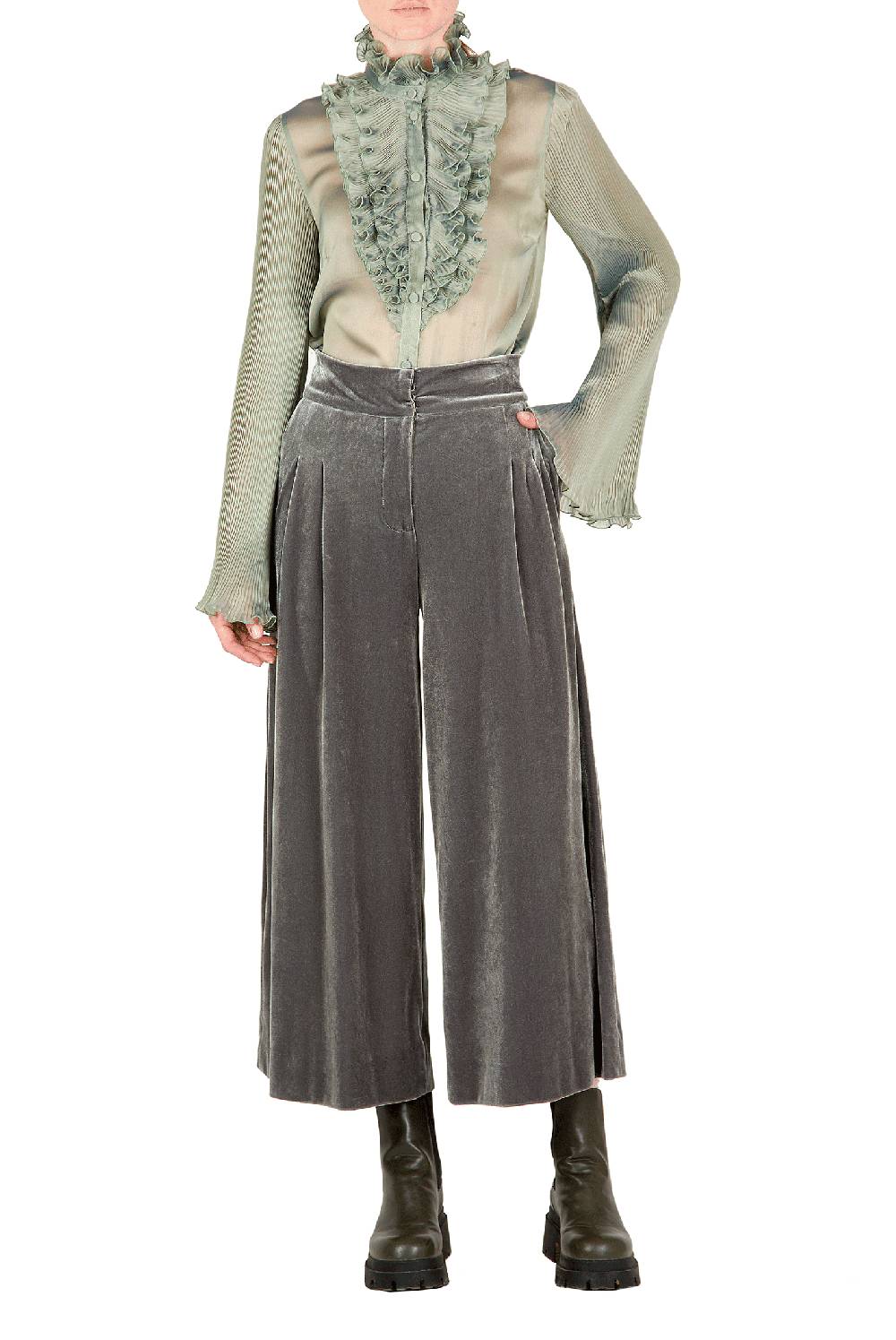 Luisa Beccaria Pantaloni In Velluto SALVIA