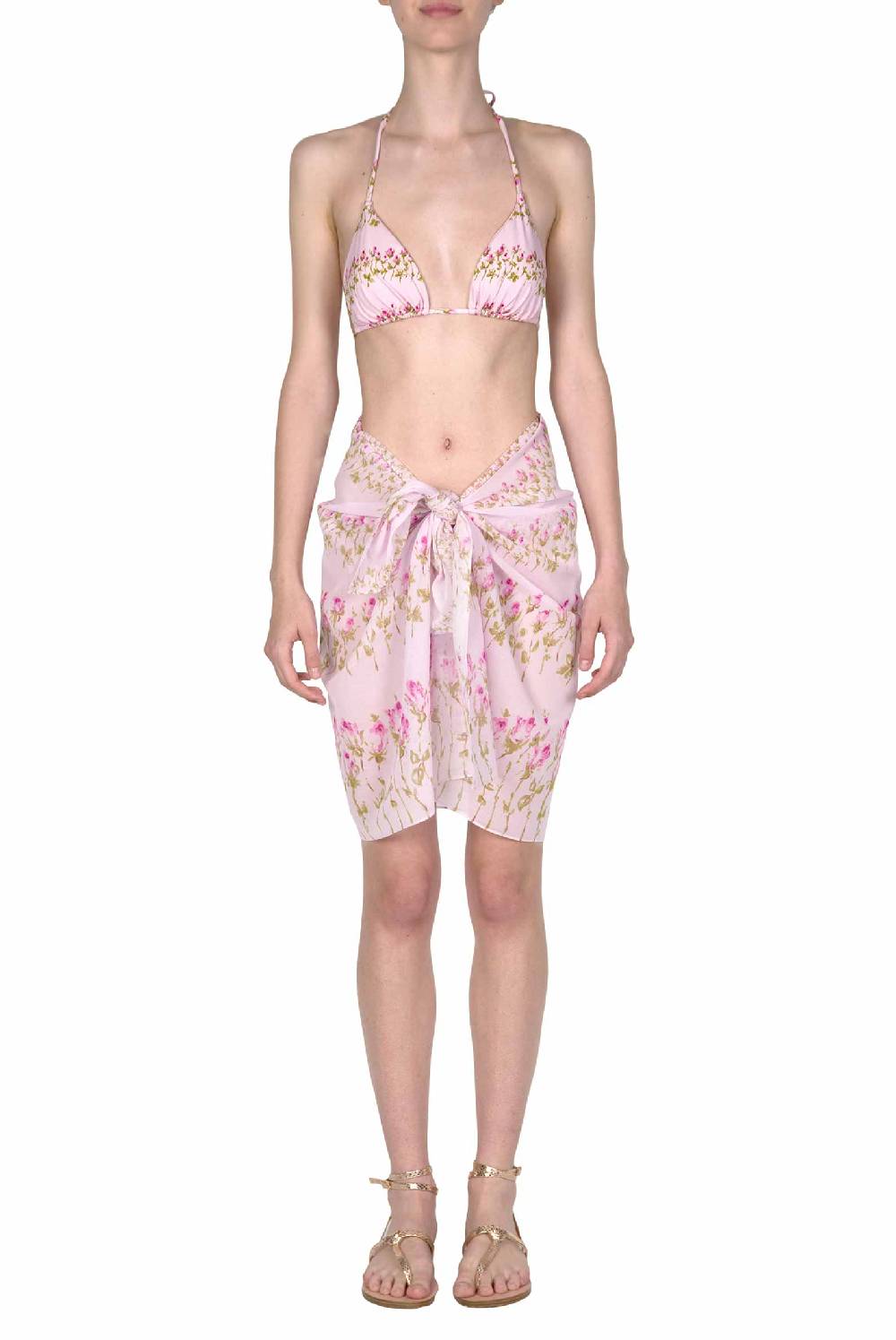 Luisa Beccaria Pareo Corto A Righe Fiori Rosa