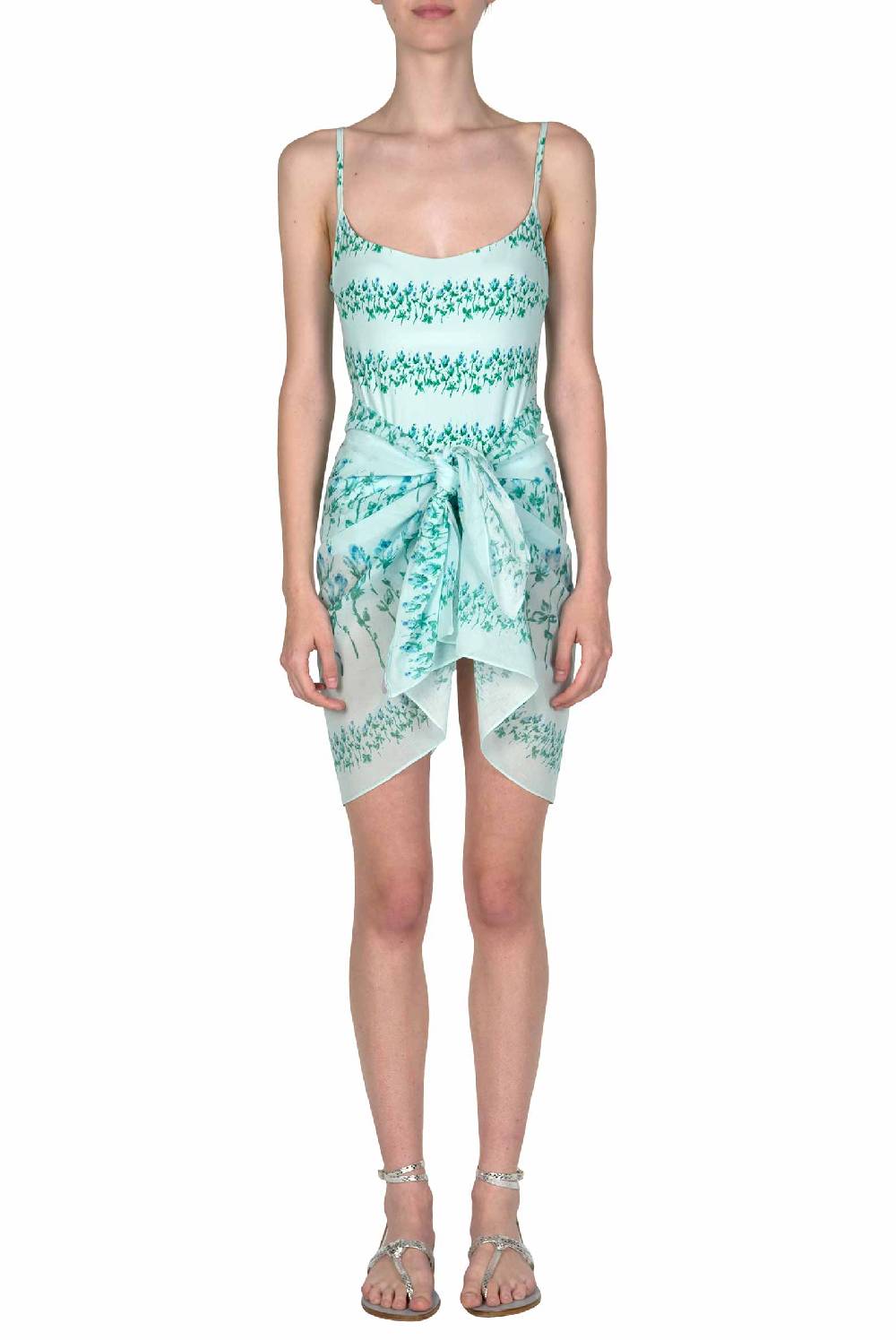 Luisa Beccaria Pareo Corto A Righe Fiorite Blu