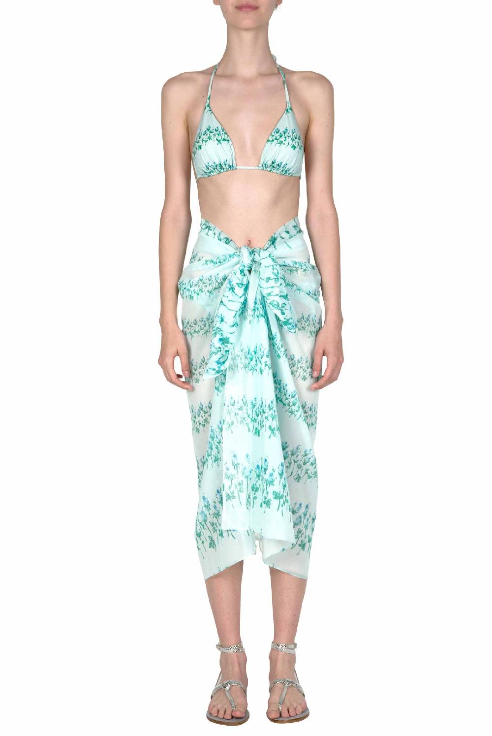 Luisa Beccaria Pareo Lungo A Righe Fiorite Blu