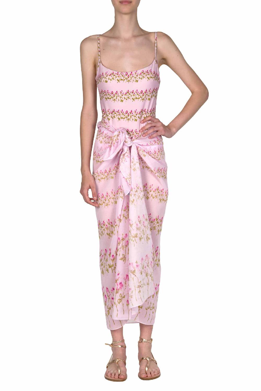 Luisa Beccaria Pareo Lungo Rigato Fiori Rosa