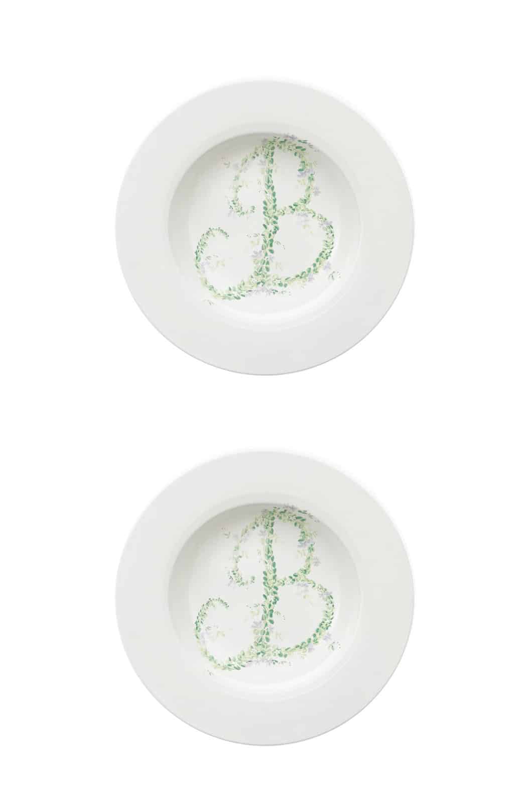 Luisa Beccaria Piatto Fondo Con Fiori Monogramma