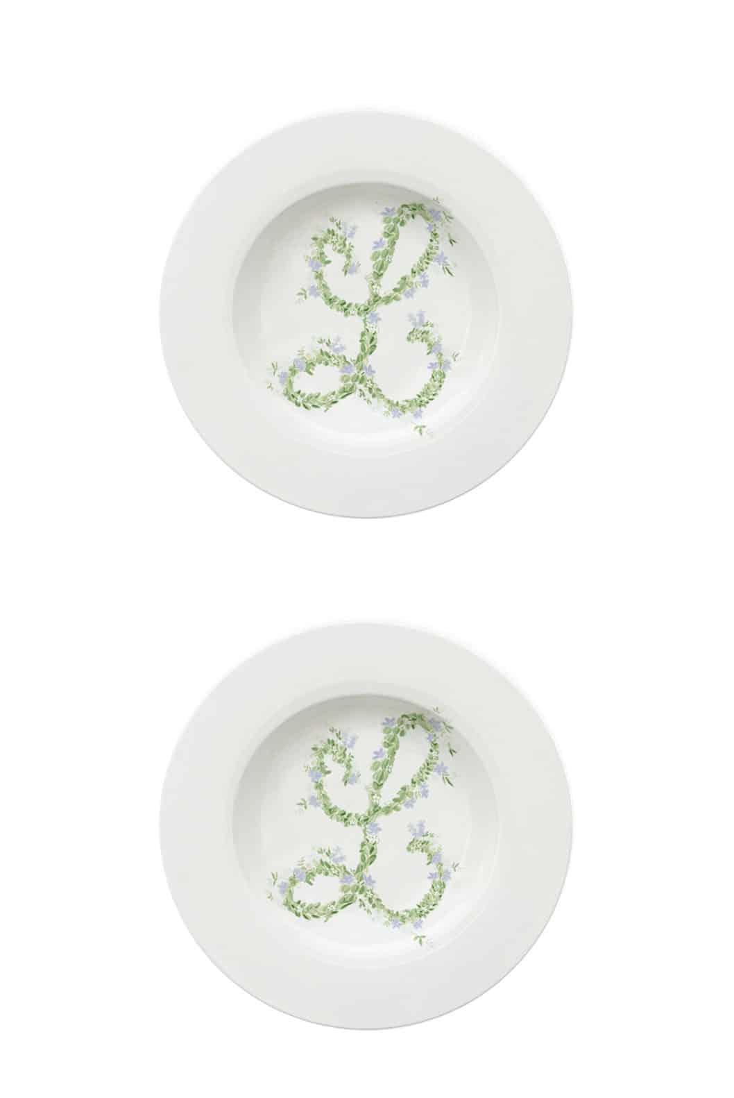 Luisa Beccaria Piatto Fondo Con Fiori Monogramma