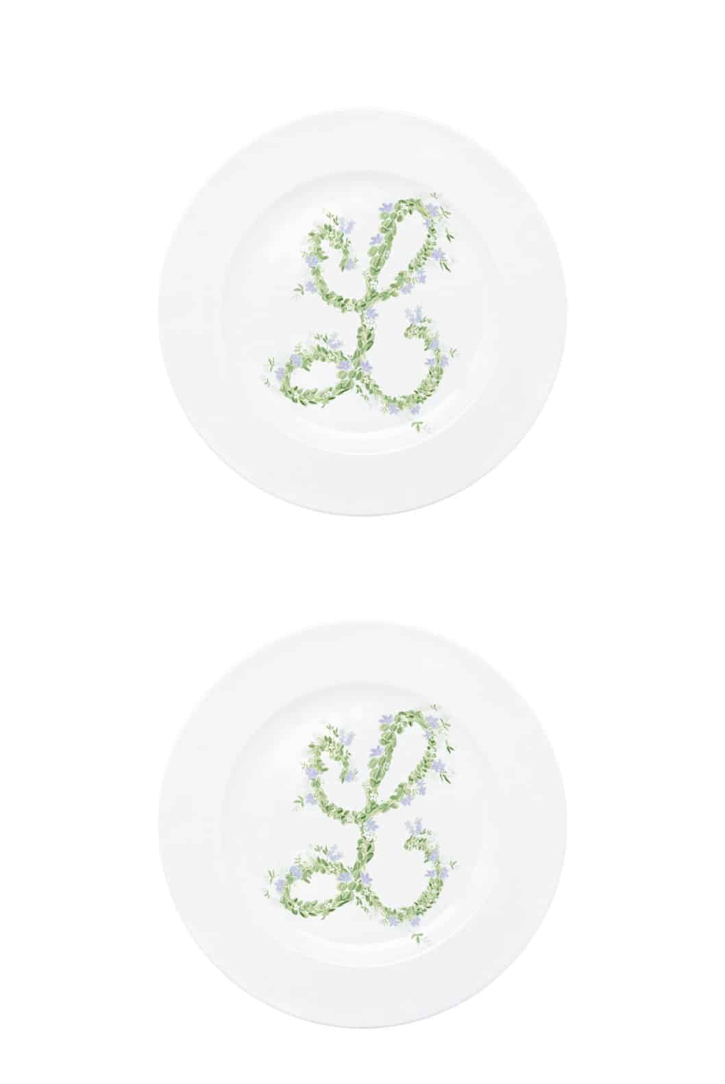 Luisa Beccaria Piatto piano fiori monogramma