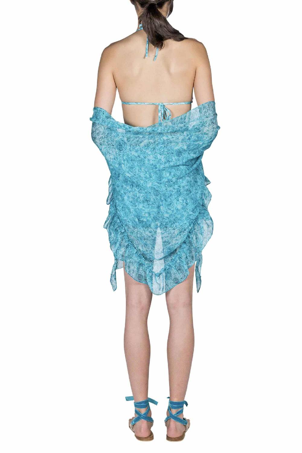 Luisa Beccaria Scialle Stampato Con Rose Turchesi