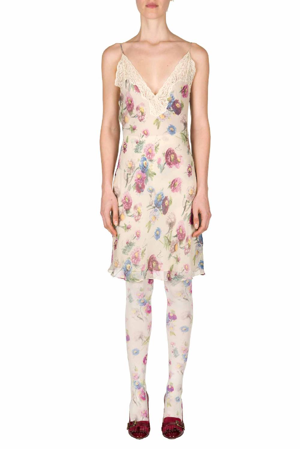 Luisa Beccaria Slipdress Macro Anemoni Con Pizzo