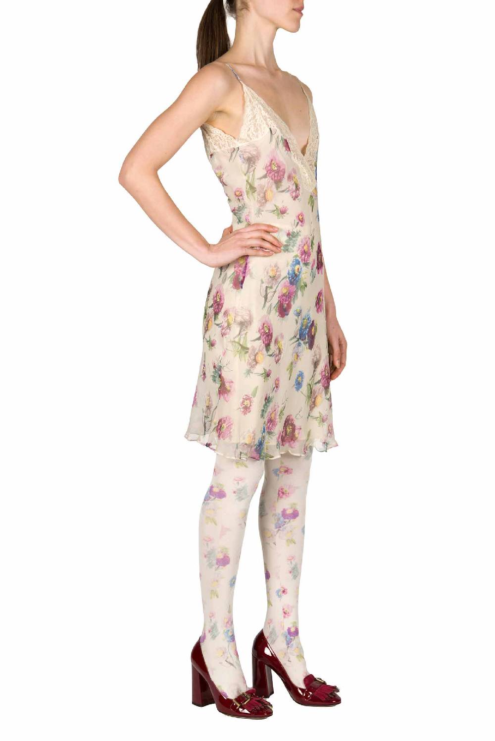 Luisa Beccaria Slipdress Macro Anemoni Con Pizzo