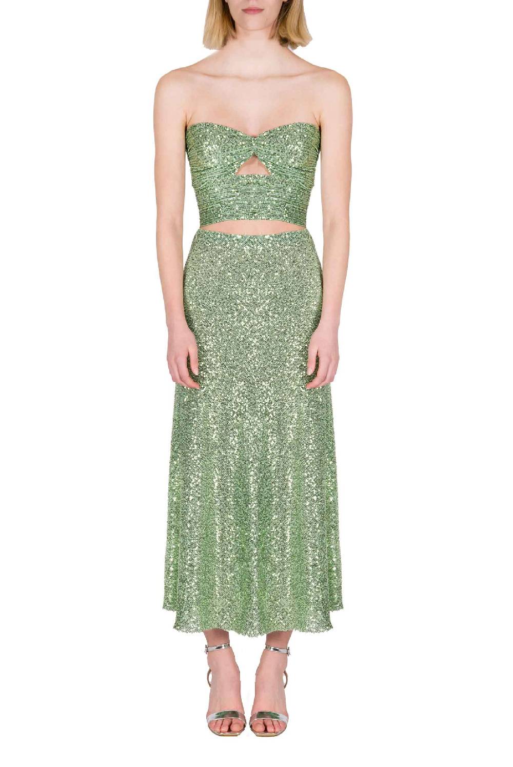 Luisa Beccaria Top Con Paillettes Verde Salvia