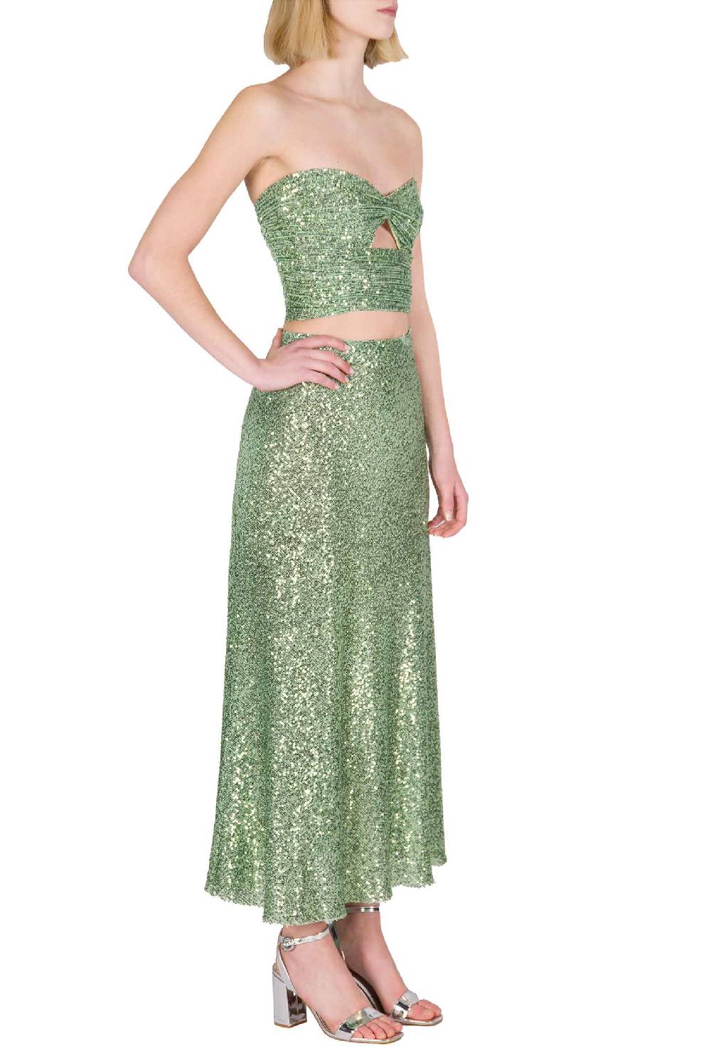 Luisa Beccaria Top Con Paillettes Verde Salvia