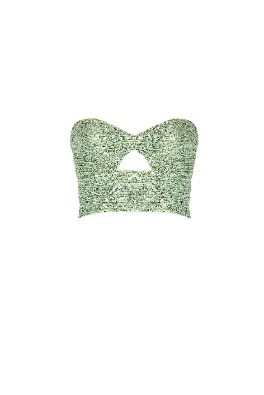 Luisa Beccaria Top con paillettes verde salvia