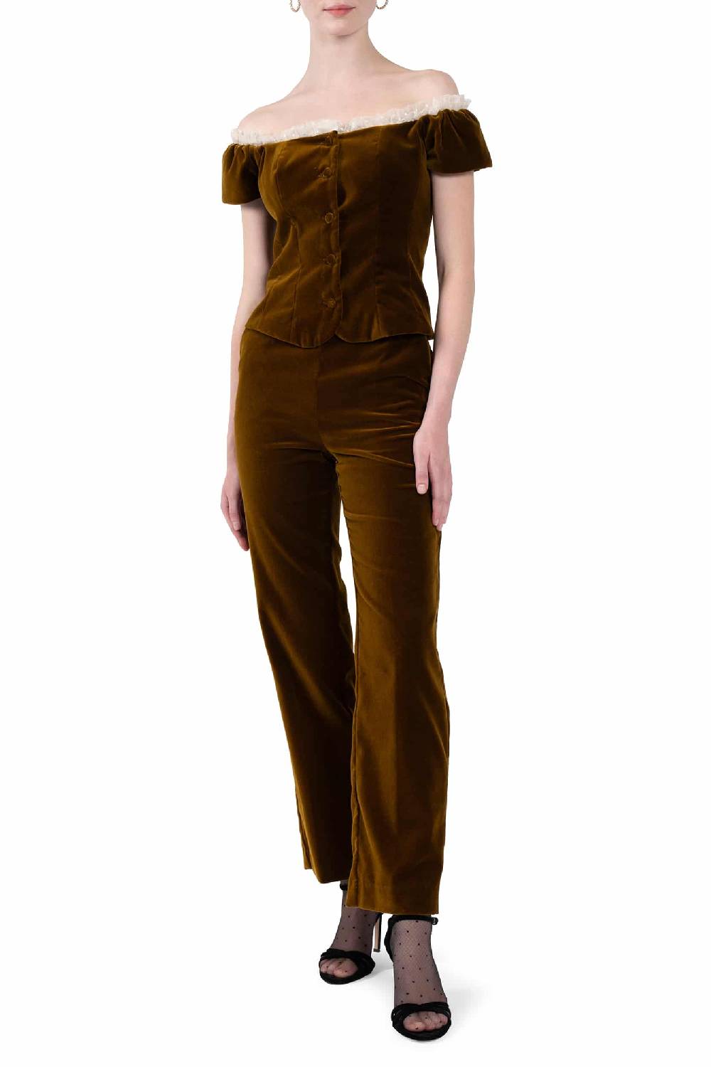 Luisa Beccaria Top In Velluto Con Pizzo A Pois