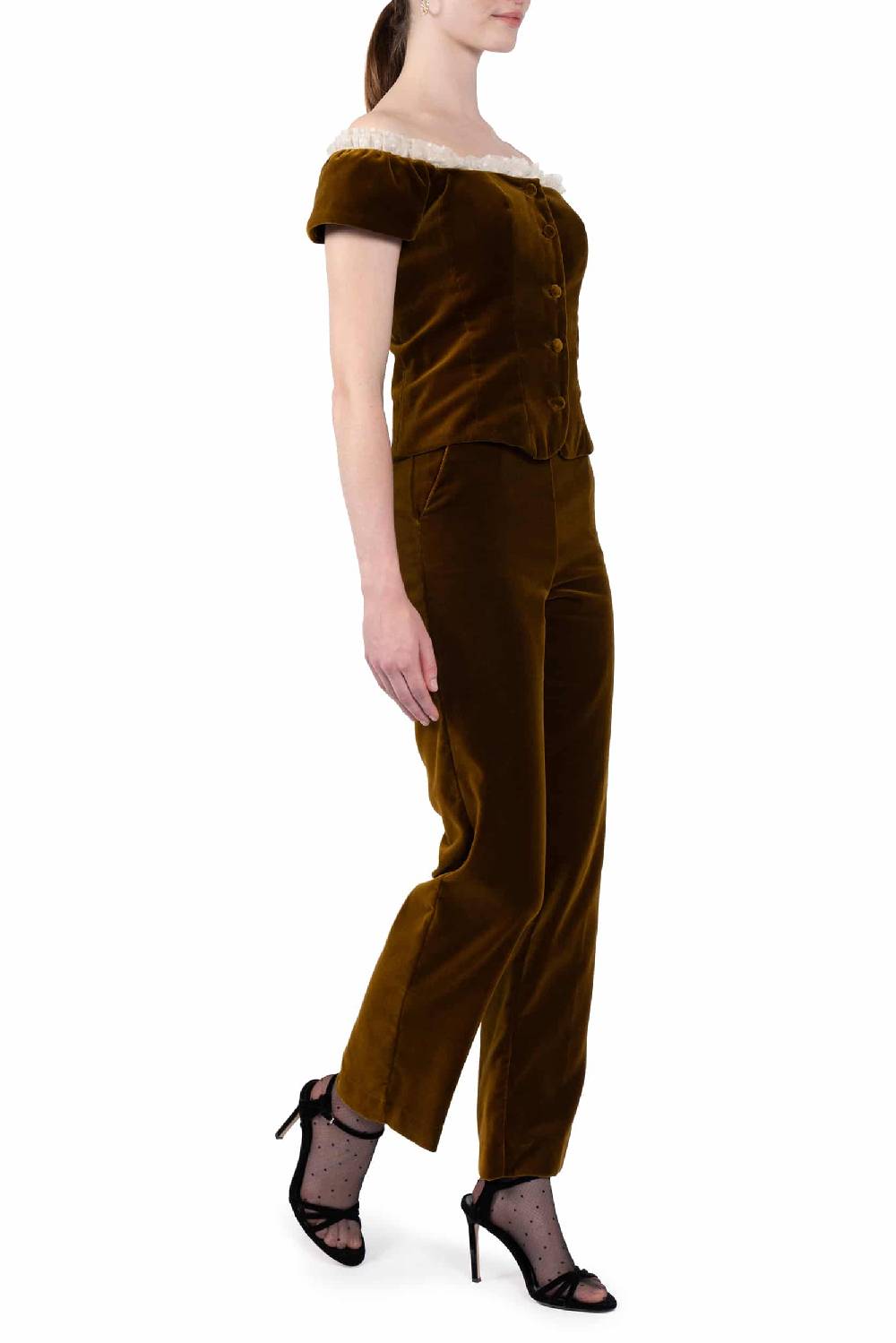 Luisa Beccaria Top In Velluto Con Pizzo A Pois