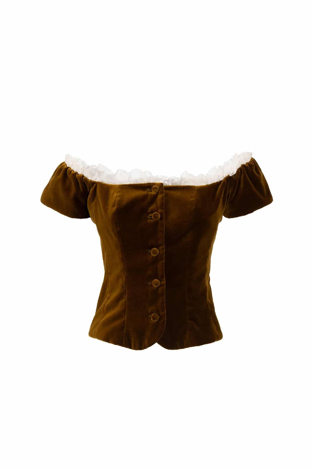 Luisa Beccaria Top in velluto con pizzo a pois