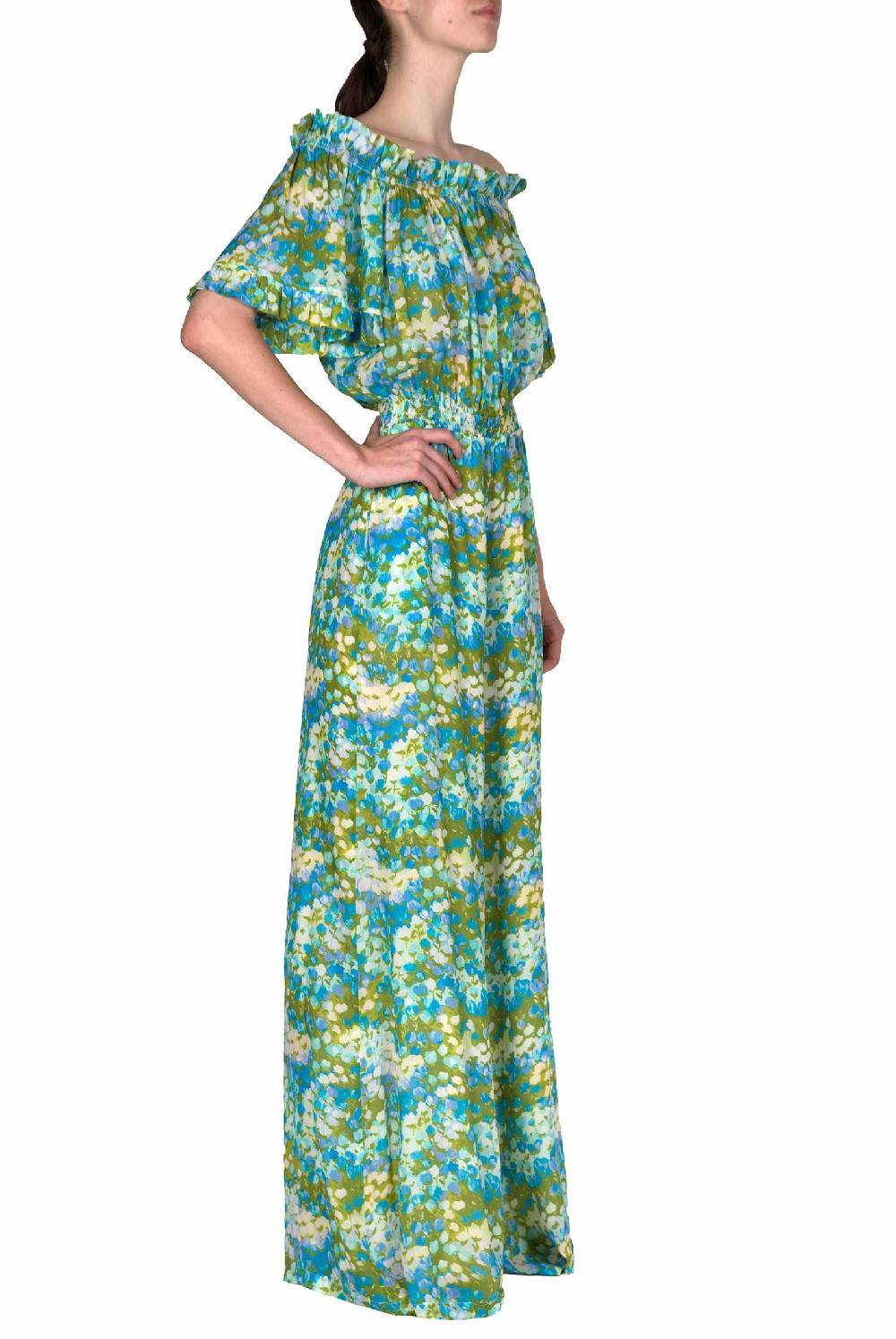 Luisa Beccaria Tuta Blu Monet Con Spalle Scoperte