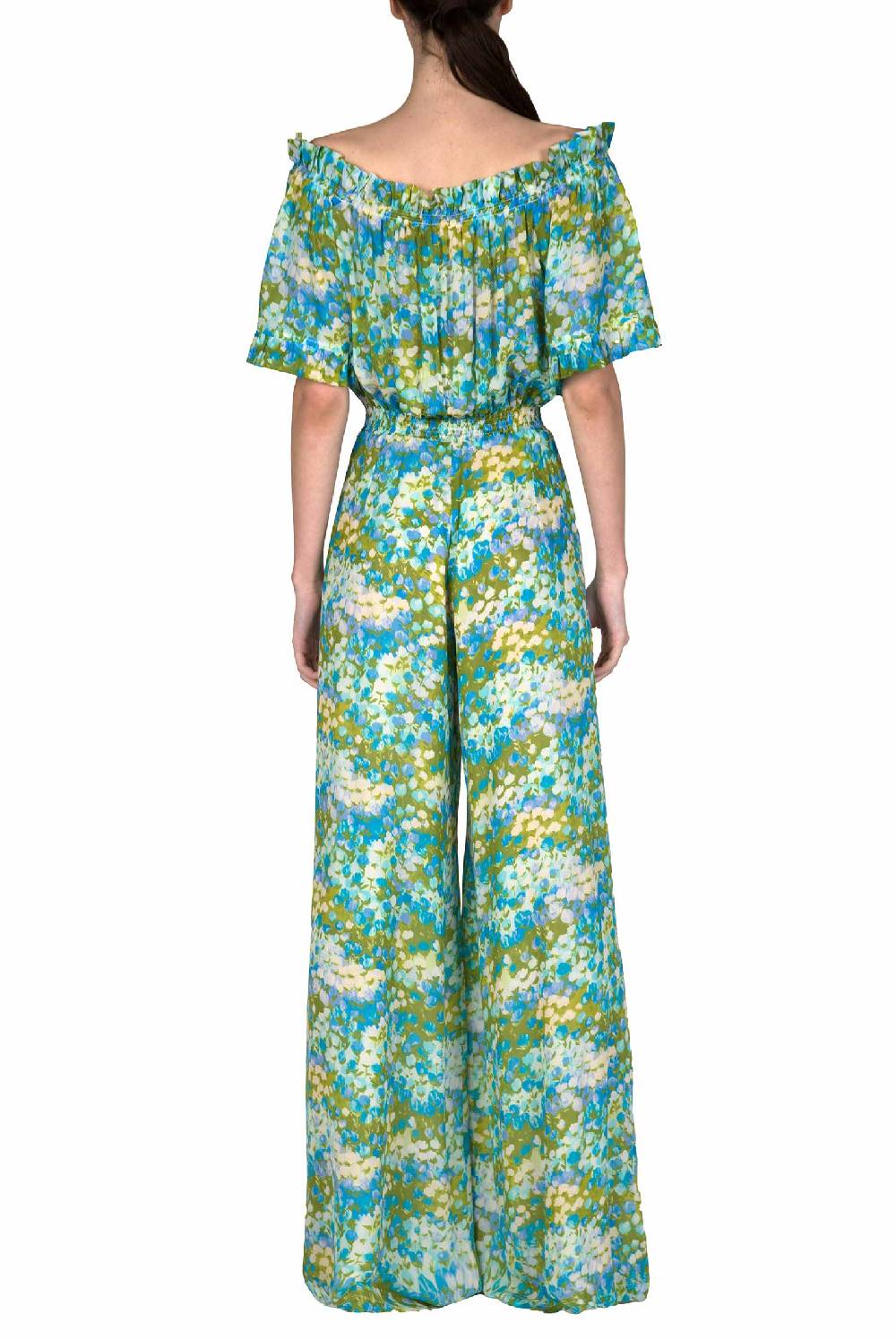 Luisa Beccaria Tuta Blu Monet Con Spalle Scoperte