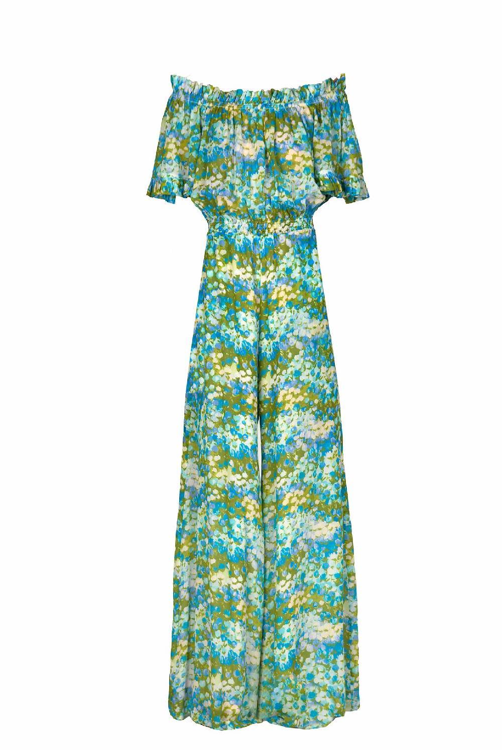 Luisa Beccaria Tuta blu Monet con spalle scoperte