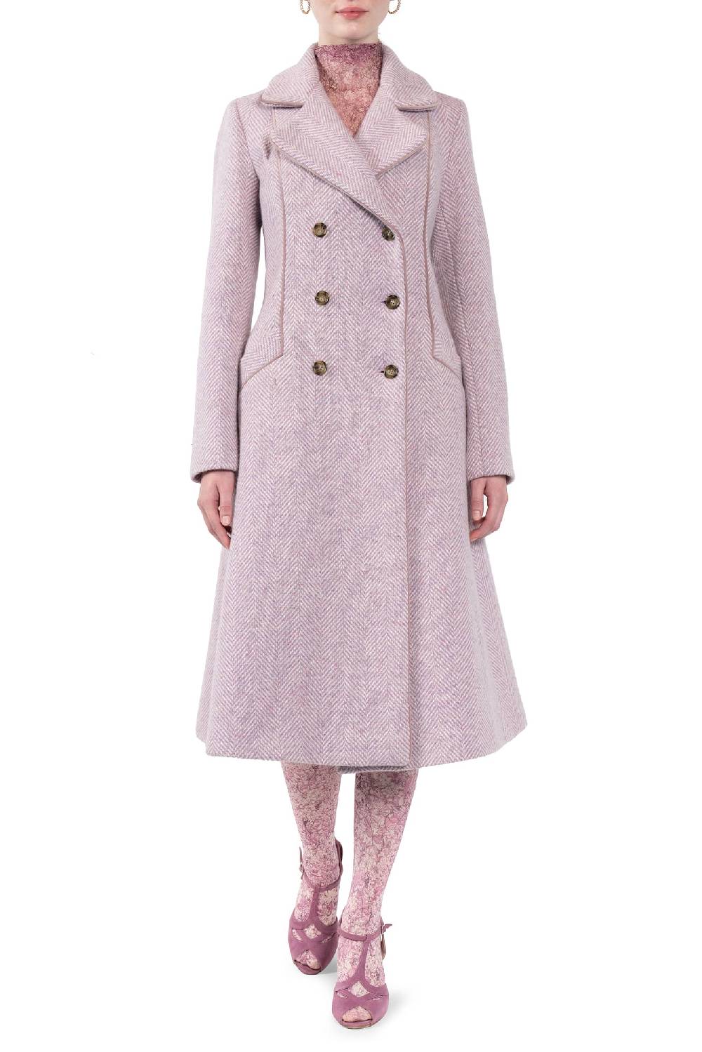 Luisa Beccaria Tweed A Spina Di Pesce Redingnote