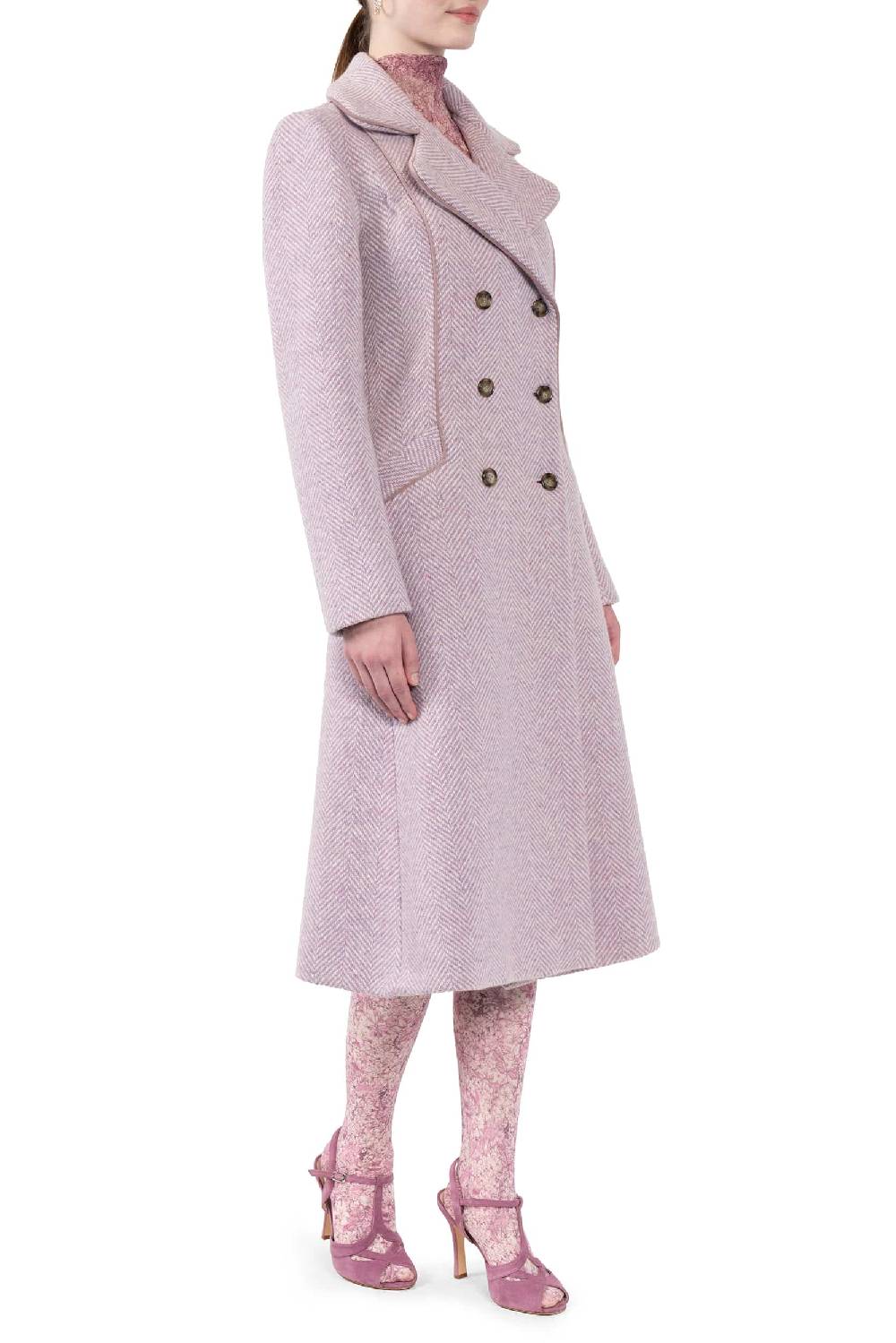 Luisa Beccaria Tweed A Spina Di Pesce Redingnote