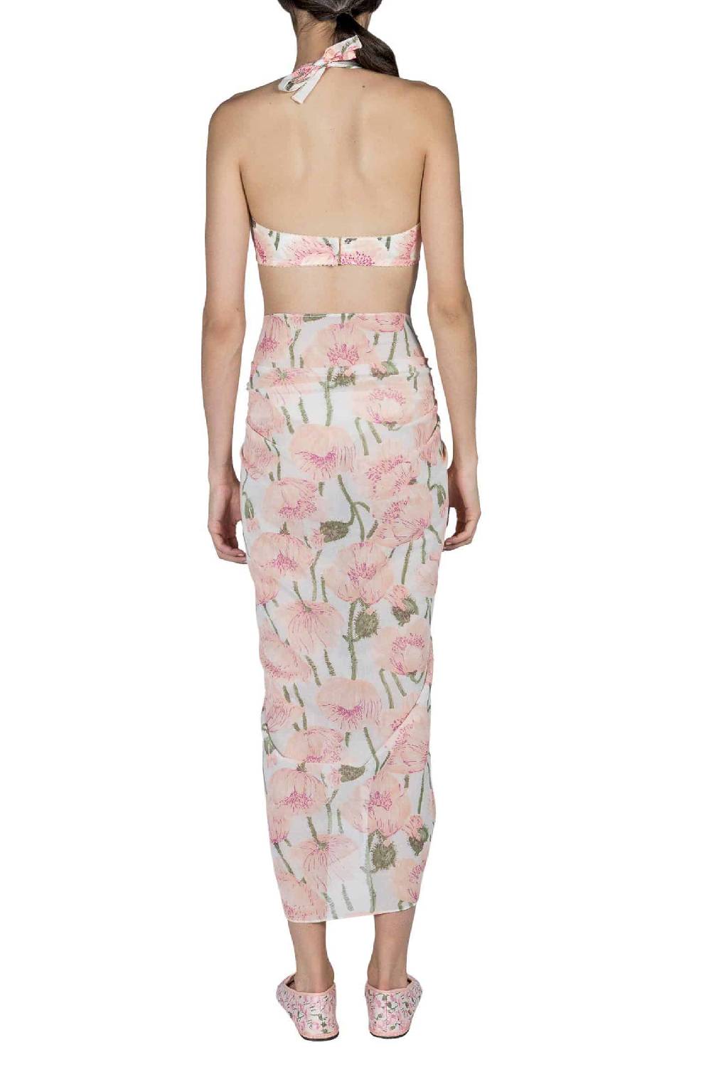 Luisa Beccaria Macro Rosa Papaveri Stampato Lungo Pareo