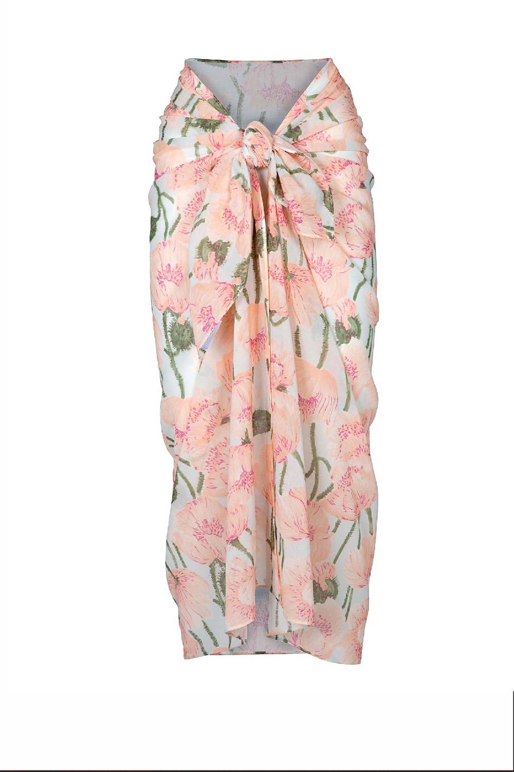 Luisa Beccaria Macro rosa papaveri stampato lungo pareo