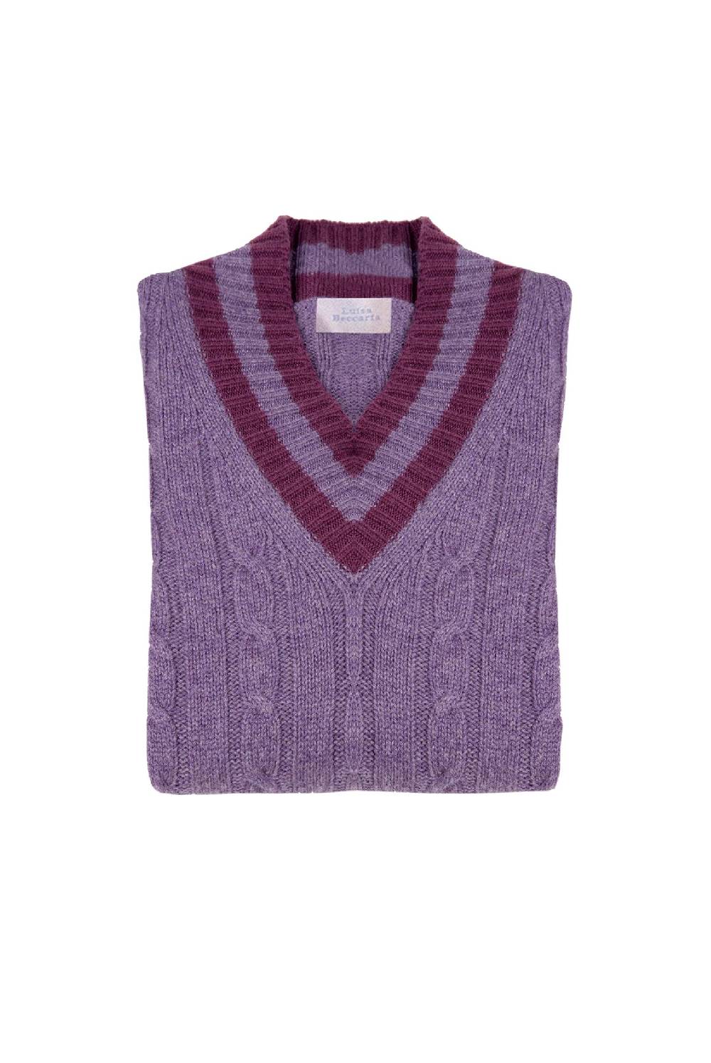 Luisa Beccaria Maglia Viola In Cashmere A Trecce Con Scollo A V