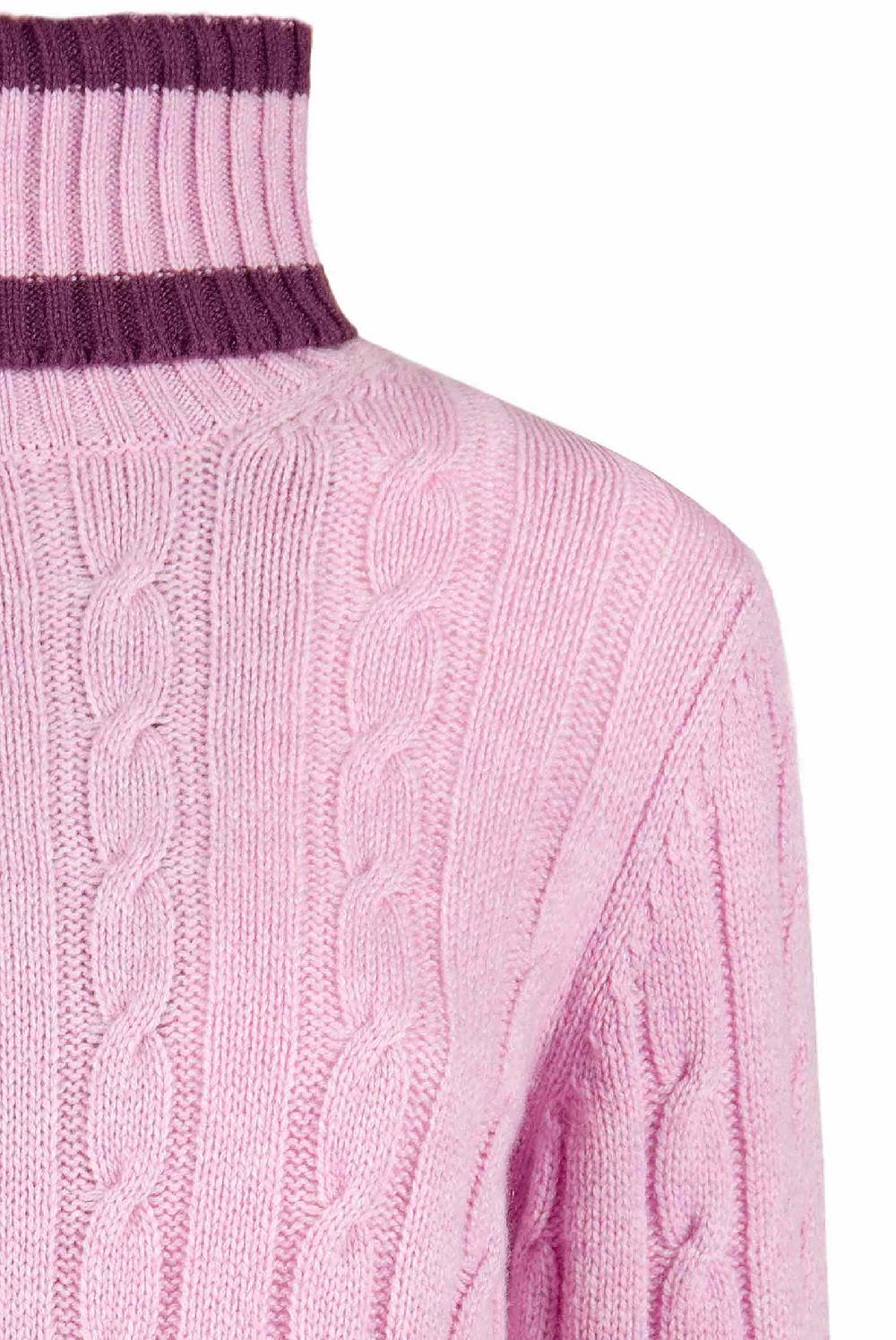 Luisa Beccaria Maglione Dolcevita In Cashmere A Trecce Rosa
