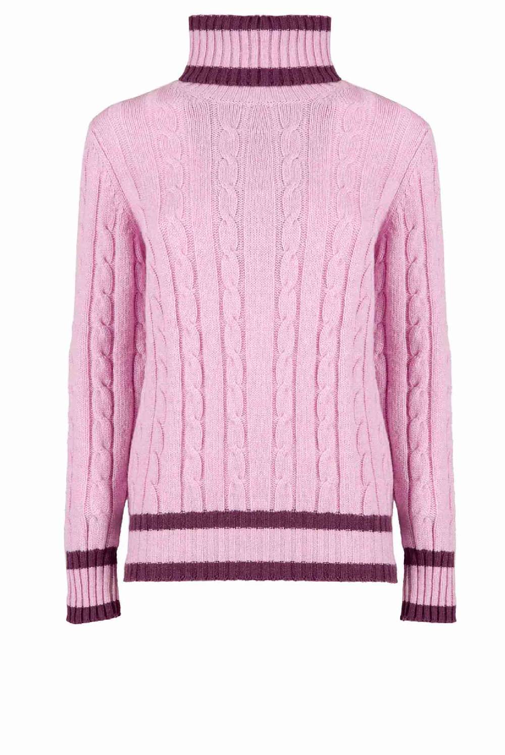 Luisa Beccaria Maglione dolcevita in cashmere a trecce rosa