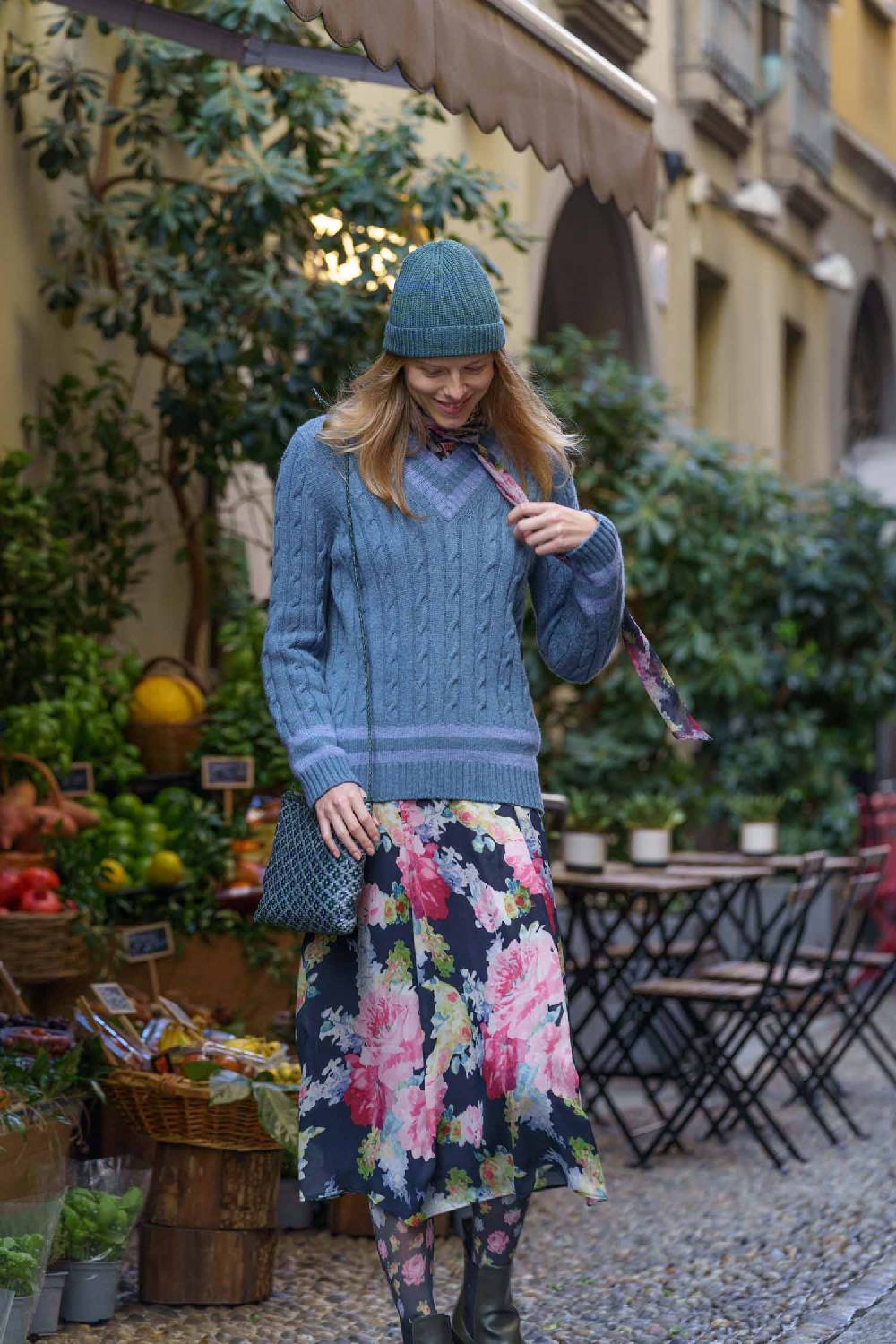 Luisa Beccaria Maglione Scollo A V In Cashmere A Trecce Petrolio