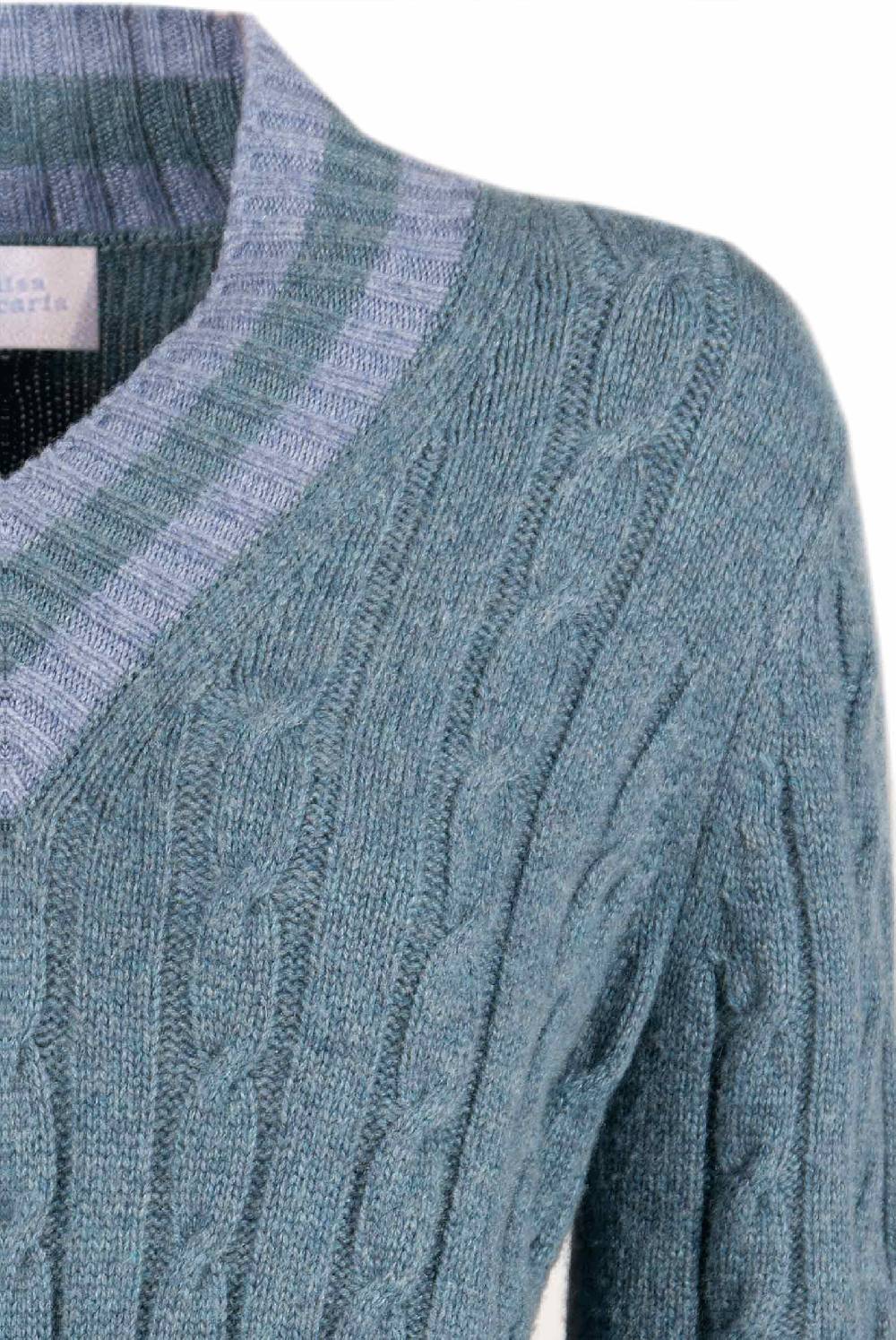 Luisa Beccaria Maglione Scollo A V In Cashmere A Trecce Petrolio