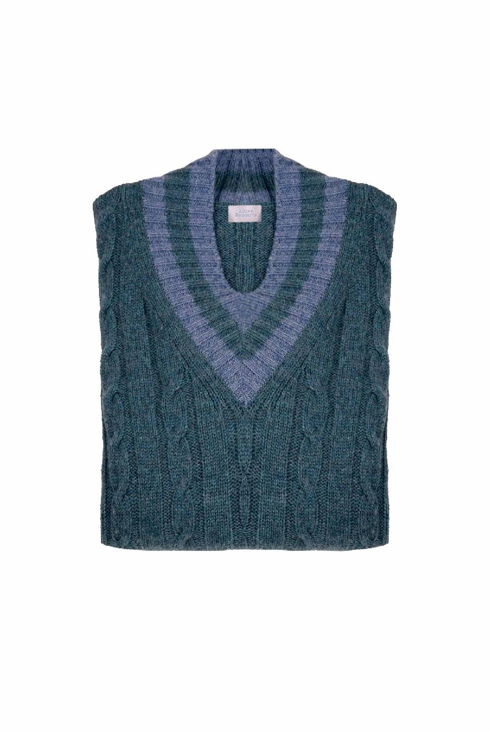 Luisa Beccaria Maglione Scollo A V In Cashmere A Trecce Petrolio