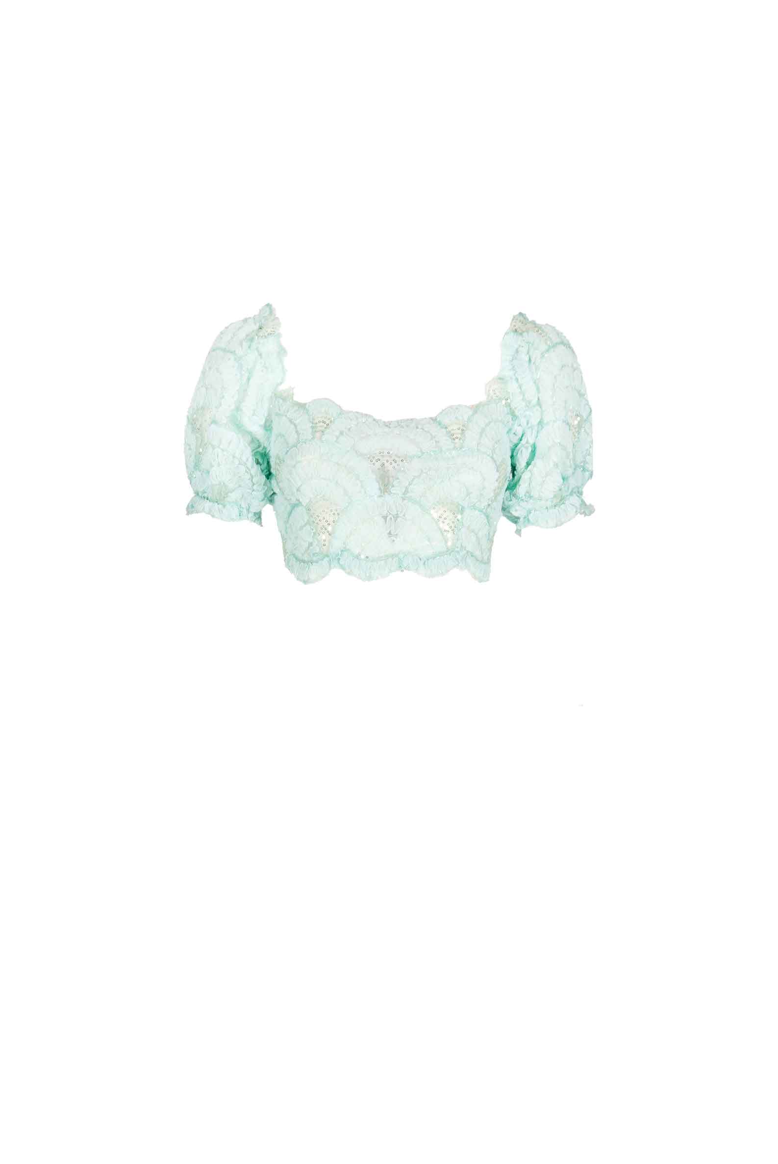 Luisa Beccaria Maniche a sbuffo in tulle con paillettes e spalle scoperte