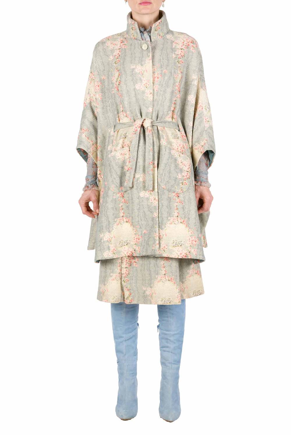 Luisa Beccaria Mantella Cerchio Di Rose Stampata In Lana Con Lurex