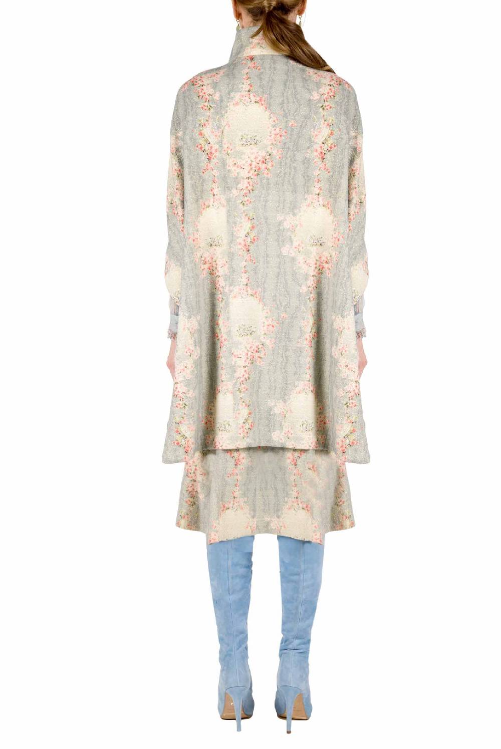 Luisa Beccaria Mantella Cerchio Di Rose Stampata In Lana Con Lurex